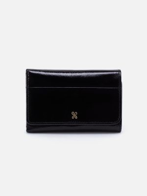 Jill Trifold Wallet in Polished Leather - Black