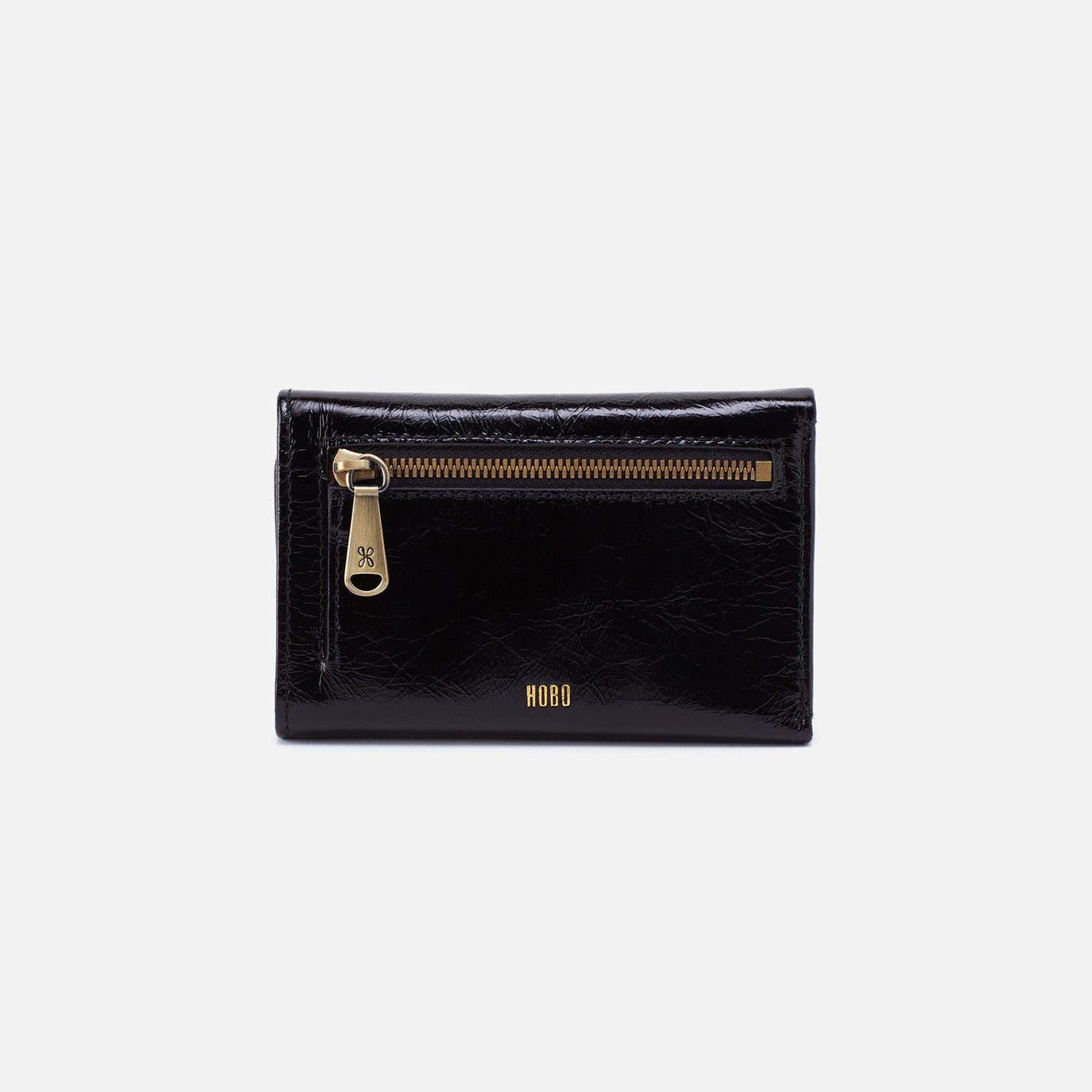 Jill Trifold Wallet in Polished Leather - Black - Image 3