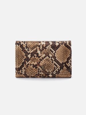 Jill Trifold Wallet in Printed Leather - Golden Snake