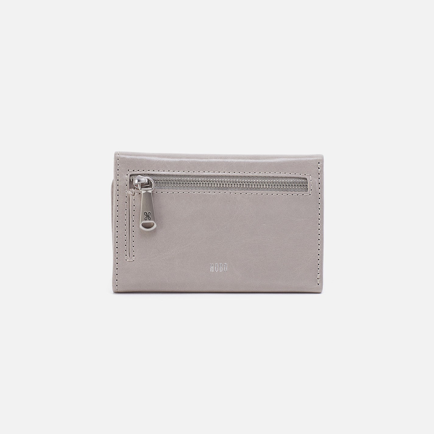 Jill Trifold Wallet In Polished Leather - Light Grey - Image 4