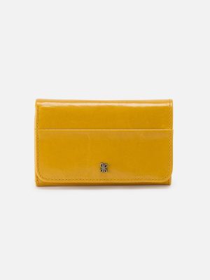 Jill Trifold Wallet In Polished Leather - Sun Glow
