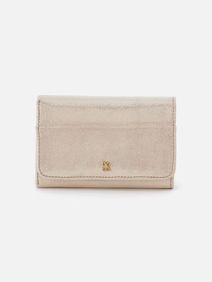 Jill Trifold Wallet In Metallic Leather - Sand Shimmer