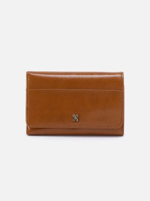 Jill Trifold Wallet in Polished Leather - Truffle