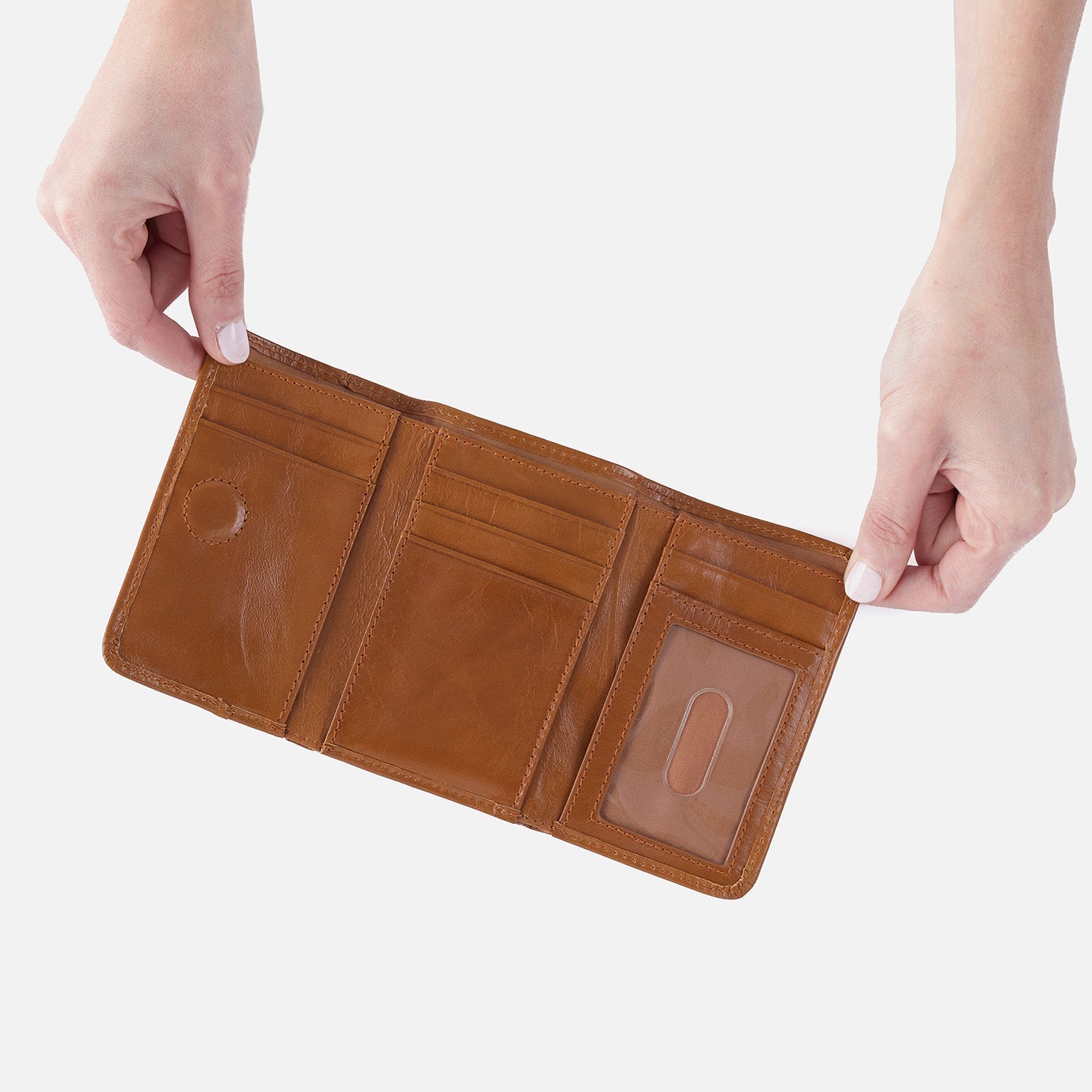 Jill Trifold Wallet in Polished Leather - Truffle - Image 3