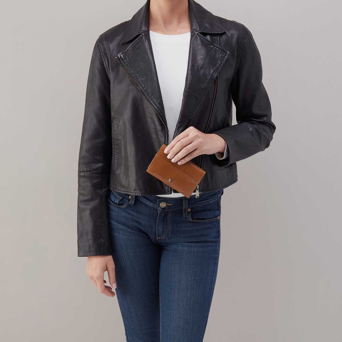 Jill Trifold Wallet in Polished Leather - Truffle - Image 6