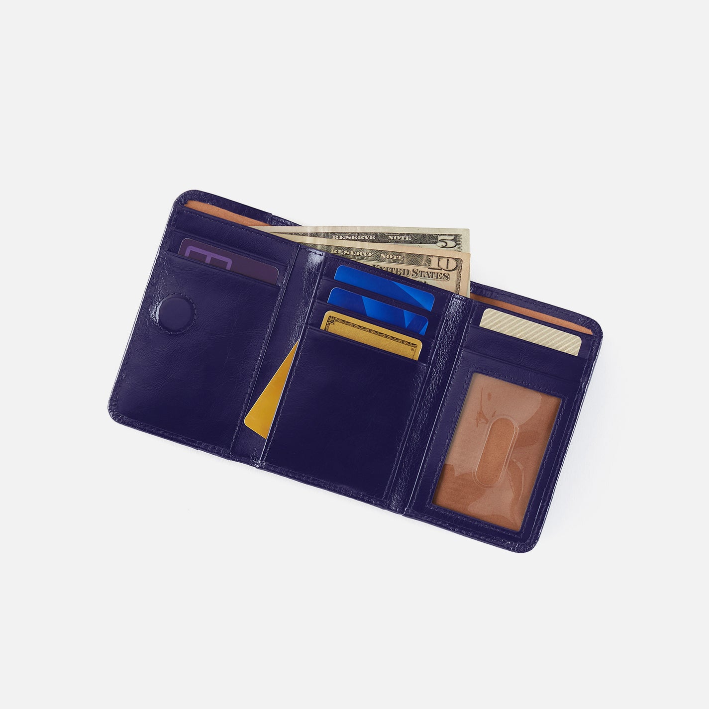 Jill Trifold Wallet in Polished Leather - Winter Violet - Image 2