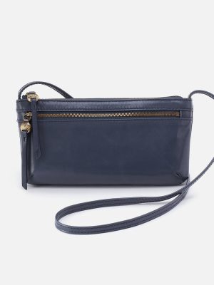 Cara Crossbody In Polished Leather - Blue Stone