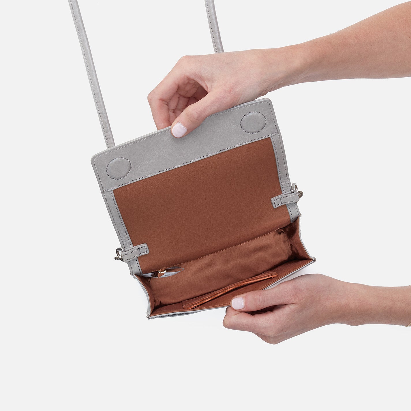 Jill Crossbody In Polished Leather - Light Grey - Image 3