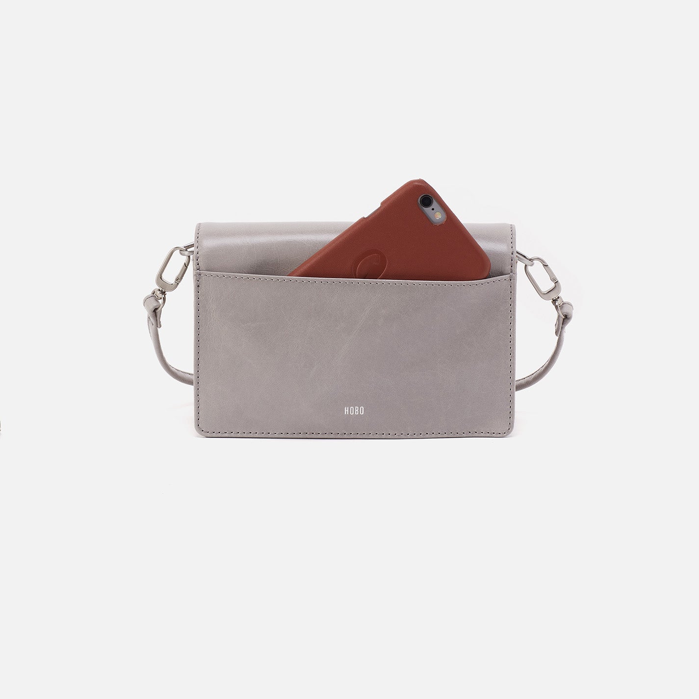 Jill Crossbody In Polished Leather - Light Grey - Image 5