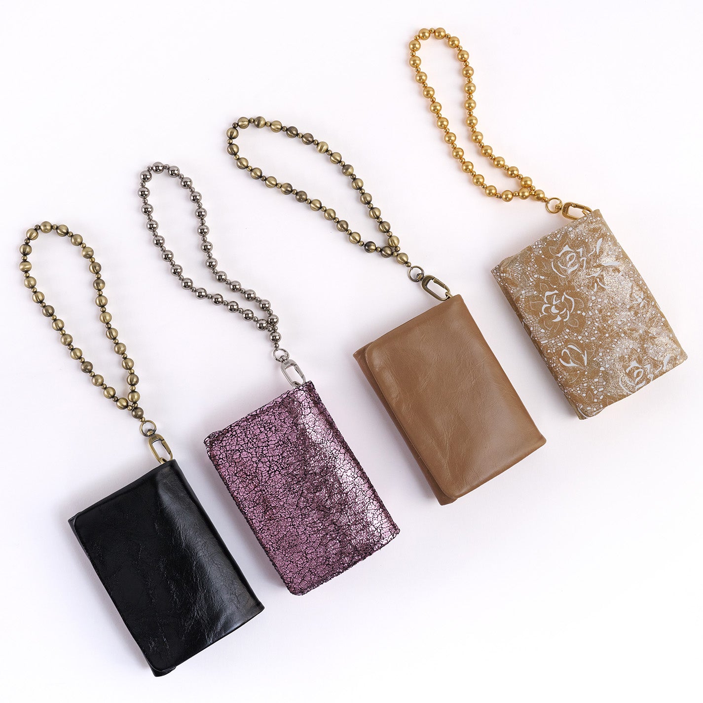 Ross Bead Wristlet In Metallic Leather - Blush Crackle - Image 2