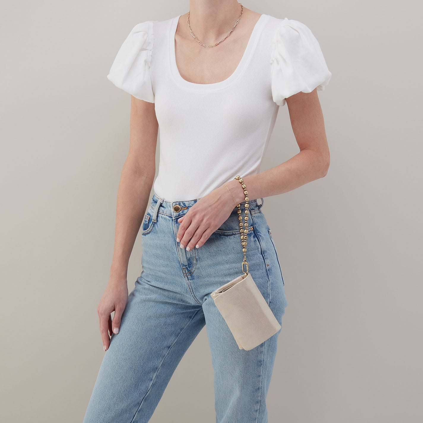 Ross Bead Wristlet In Metallic Leather - Sand Shimmer - Image 2