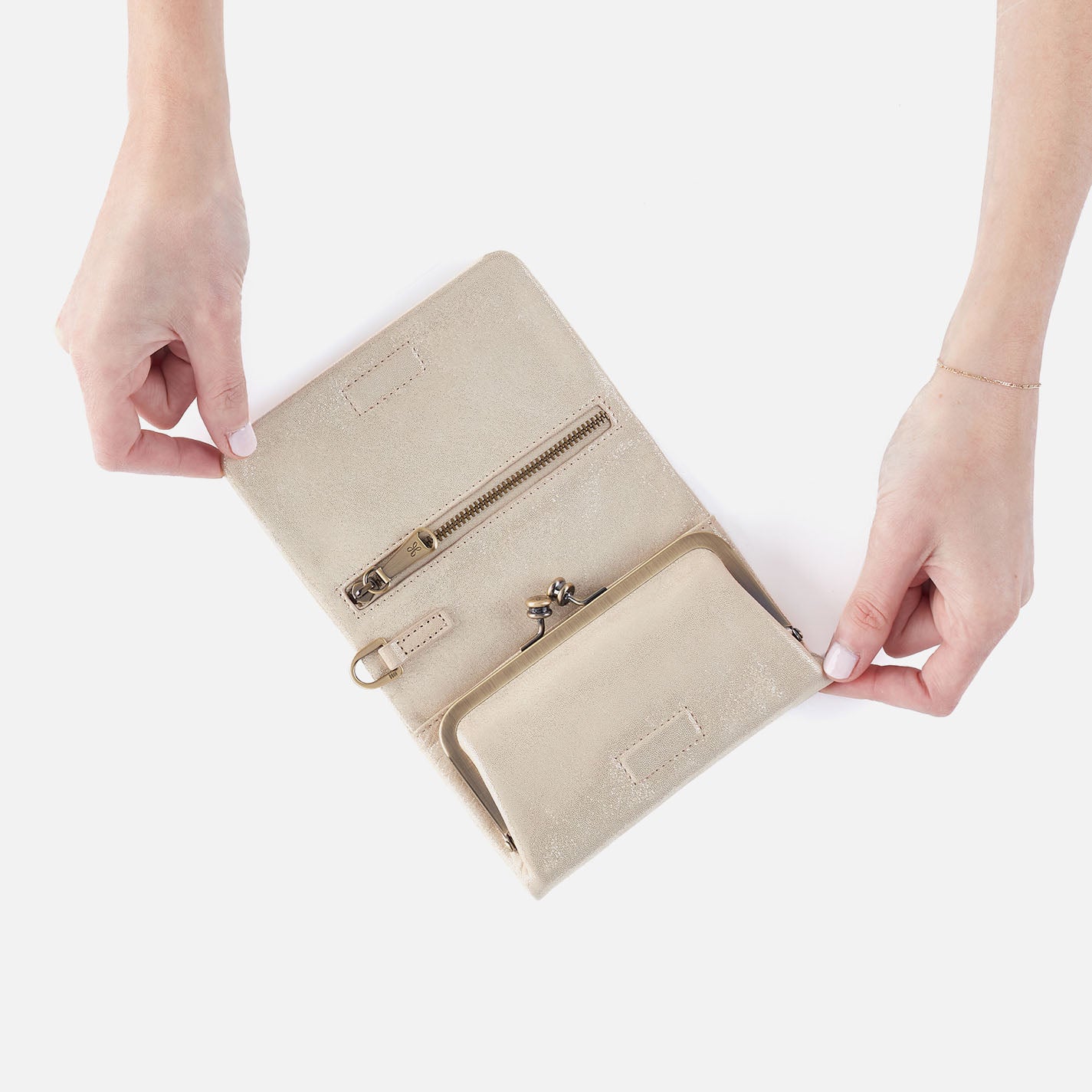 Ross Bead Wristlet In Metallic Leather - Sand Shimmer - Image 3