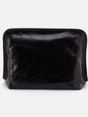 Beauty Large Cosmetic Pouch In Polished Leather - Black