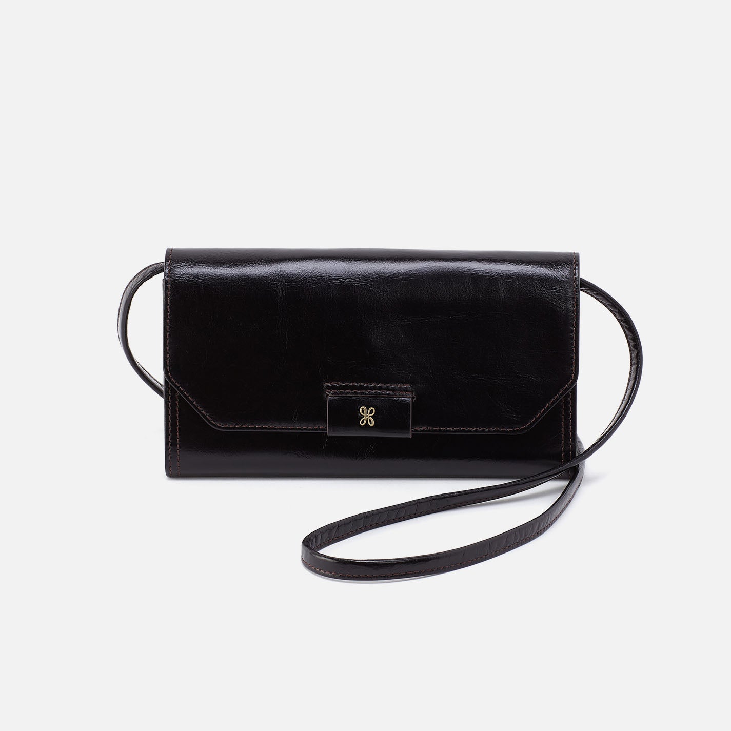 Romy Wallet Crossbody in Polished Leather - Black