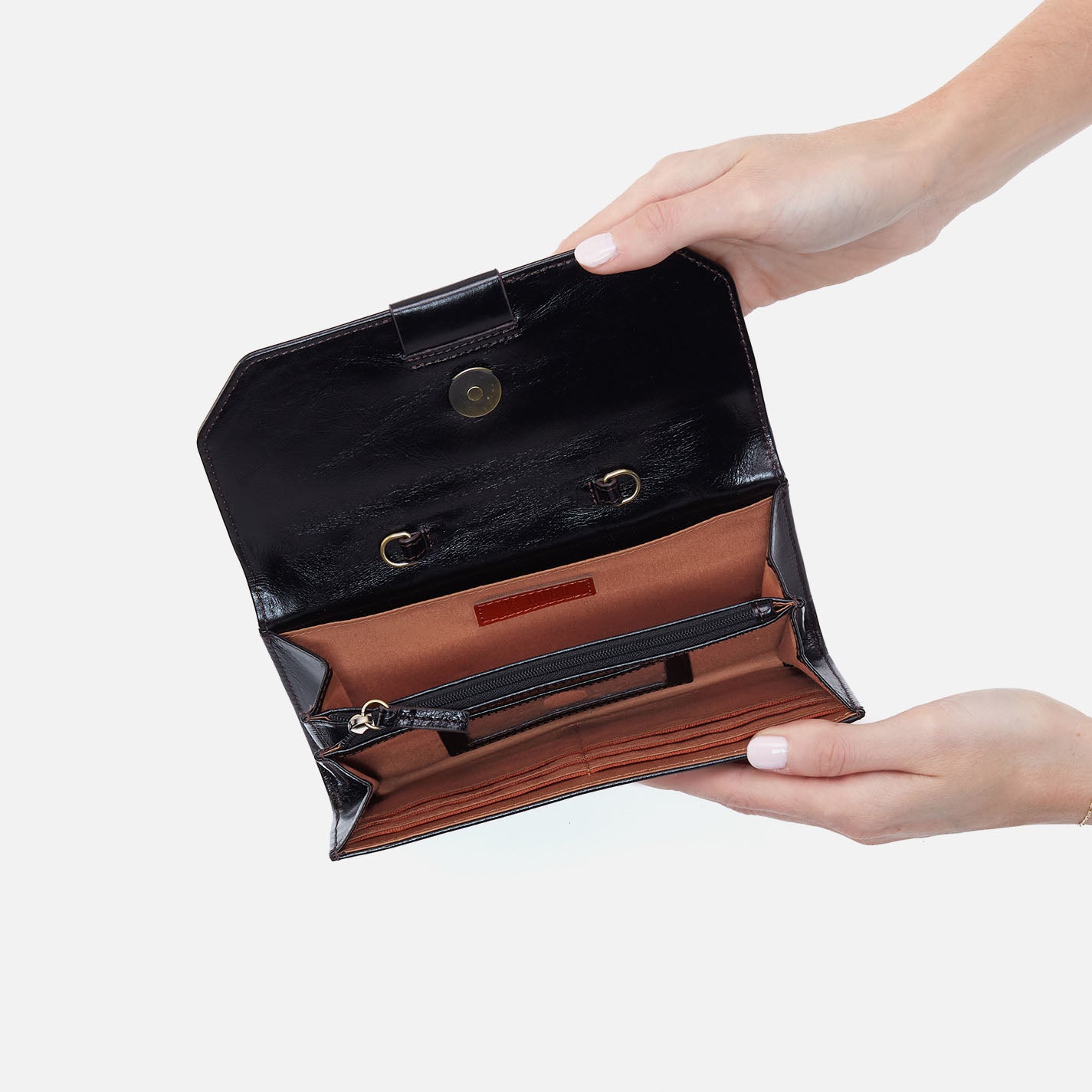 Romy Wallet Crossbody in Polished Leather - Black - Image 3