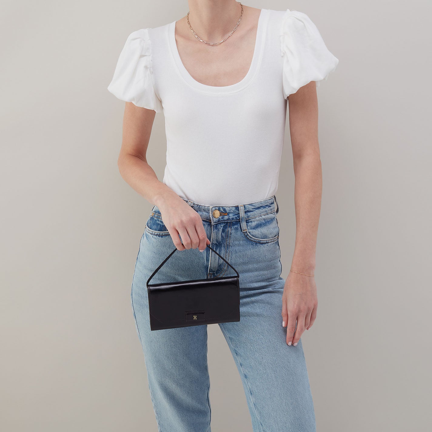 Romy Wallet Crossbody in Polished Leather - Black - Image 4