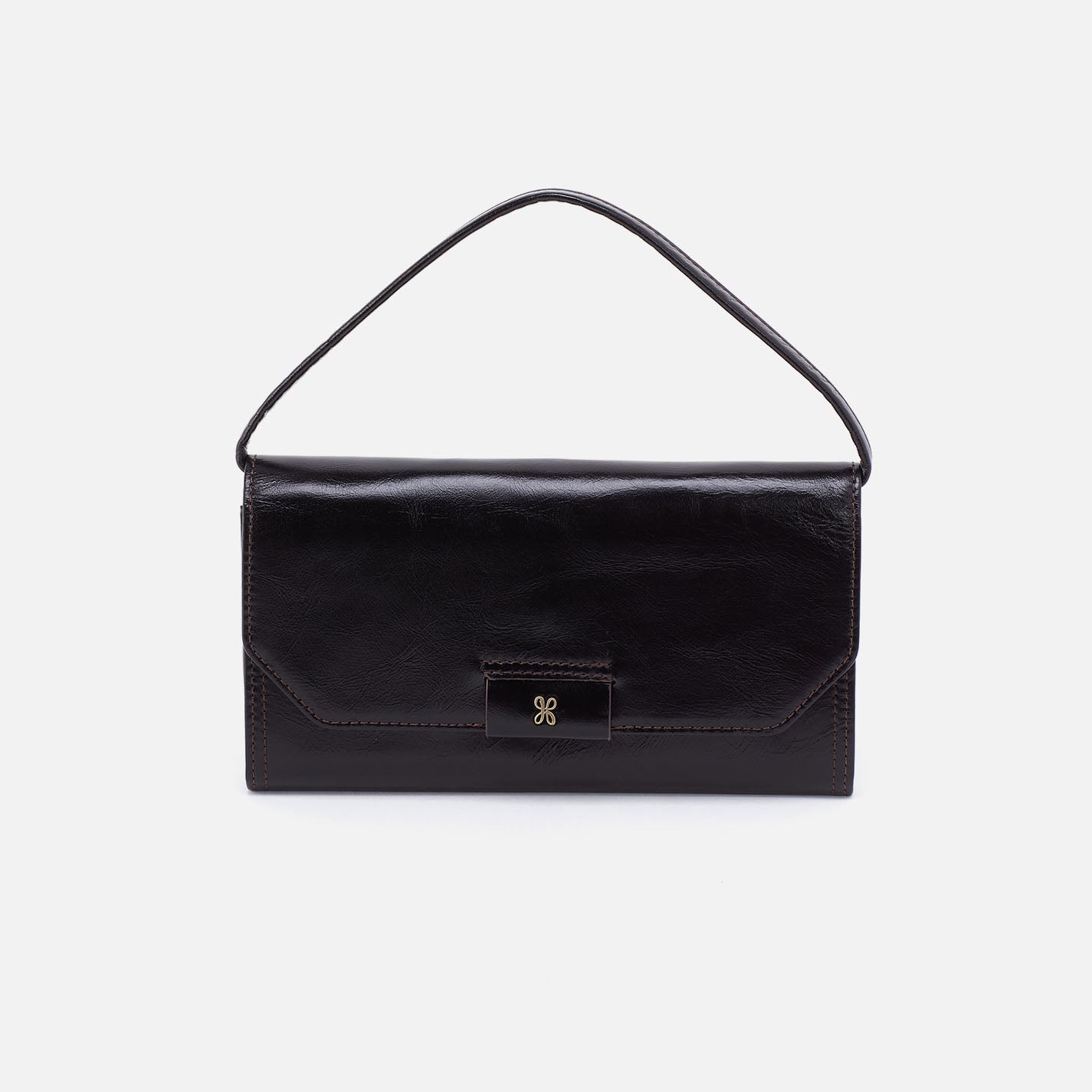Romy Wallet Crossbody in Polished Leather - Black - Image 7