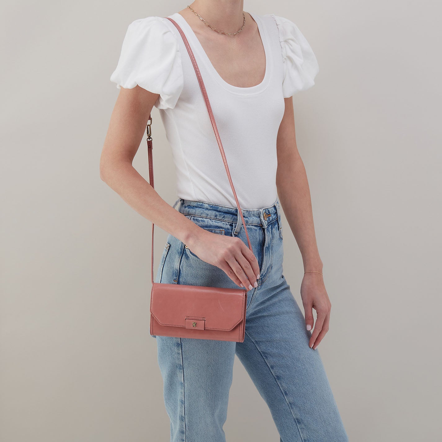 Romy Wallet Crossbody In Polished Leather - Rose - Image 3