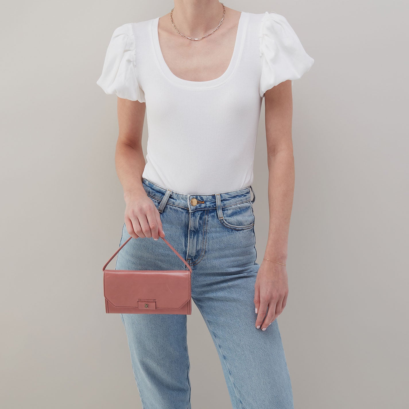 Romy Wallet Crossbody In Polished Leather - Rose - Image 6