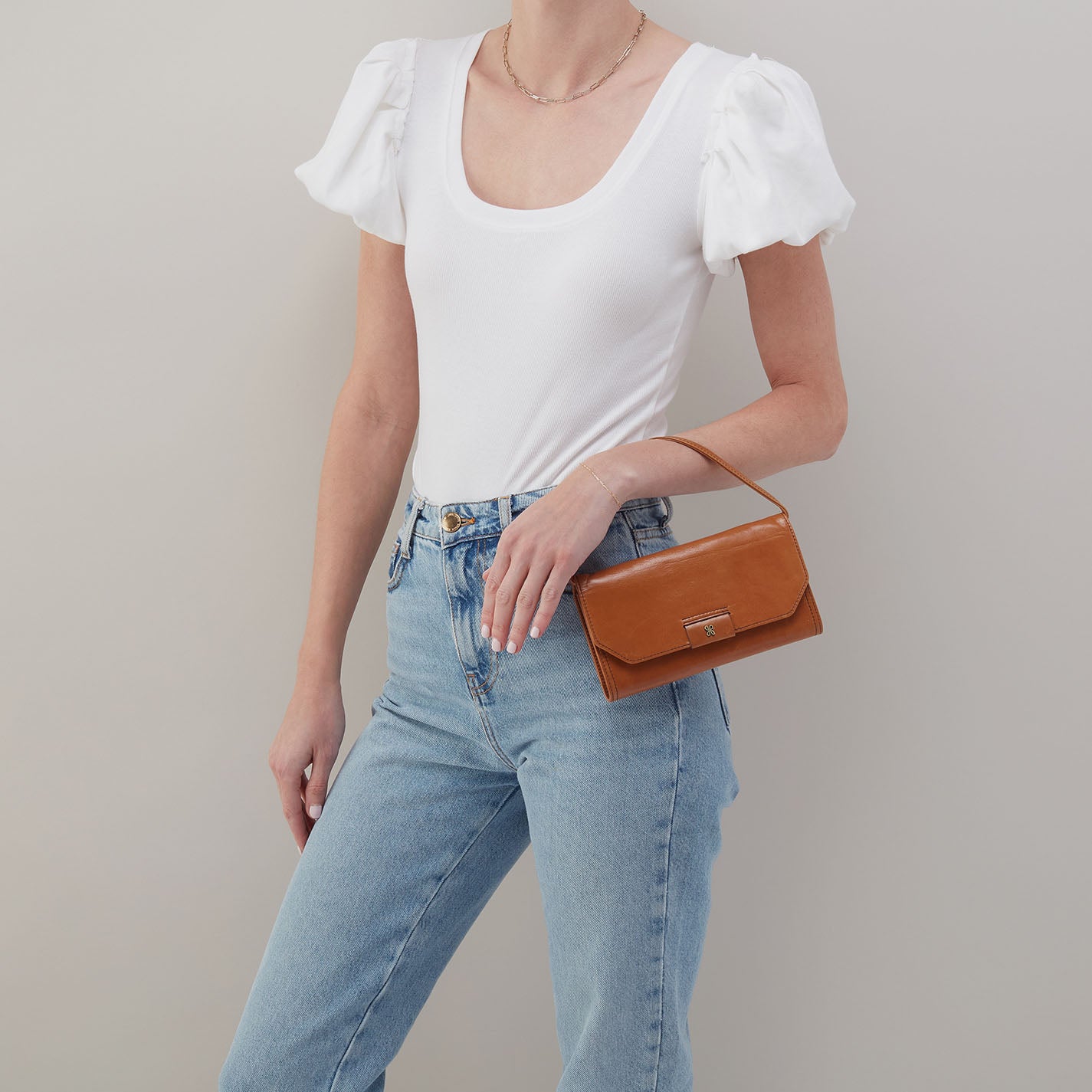 Romy Wallet Crossbody in Polished Leather - Truffle - Image 4