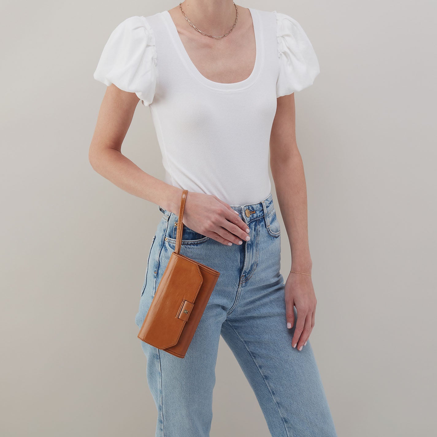 Romy Wallet Crossbody in Polished Leather - Truffle - Image 5