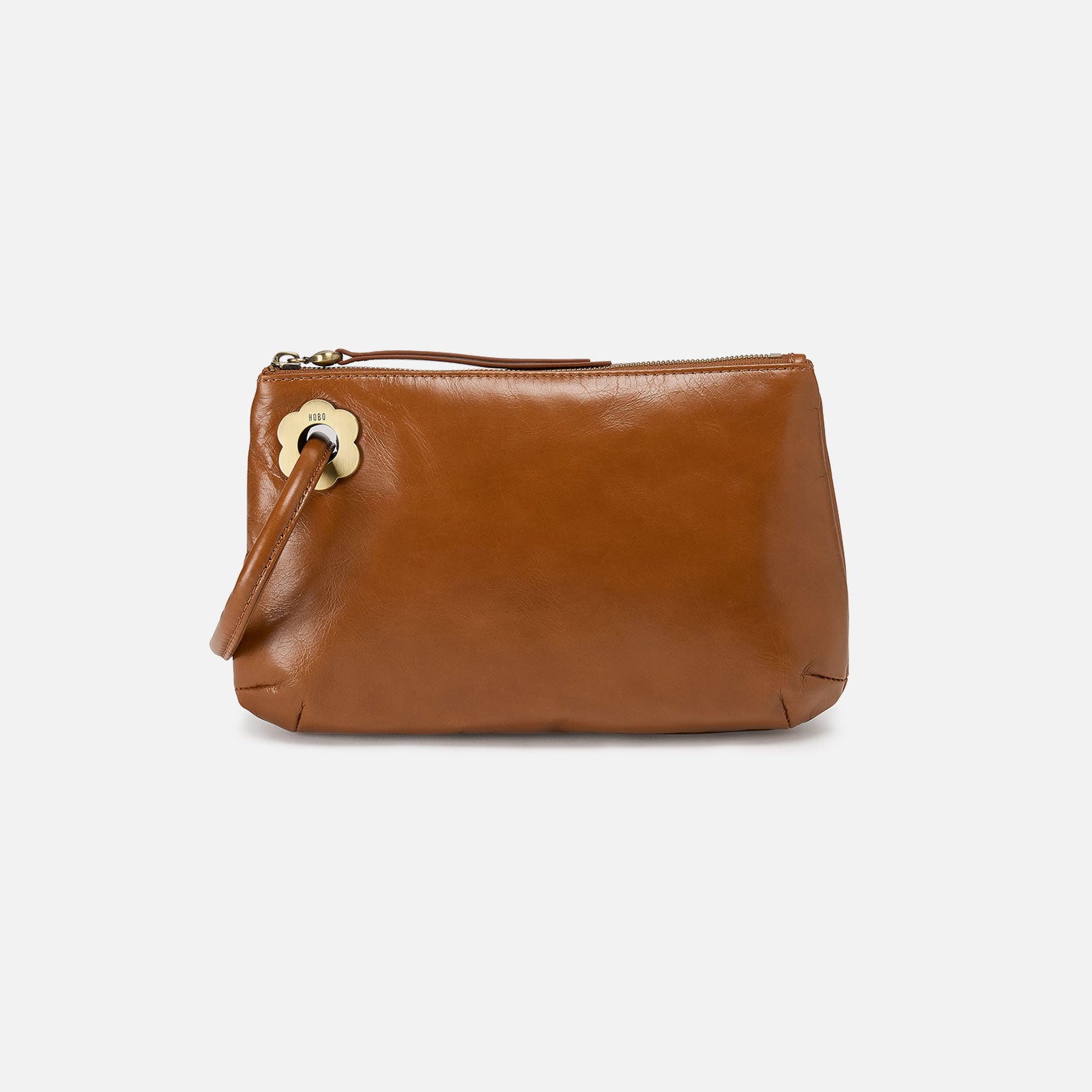 Daisy Daze Large Wristlet In Polished Leather - Truffle