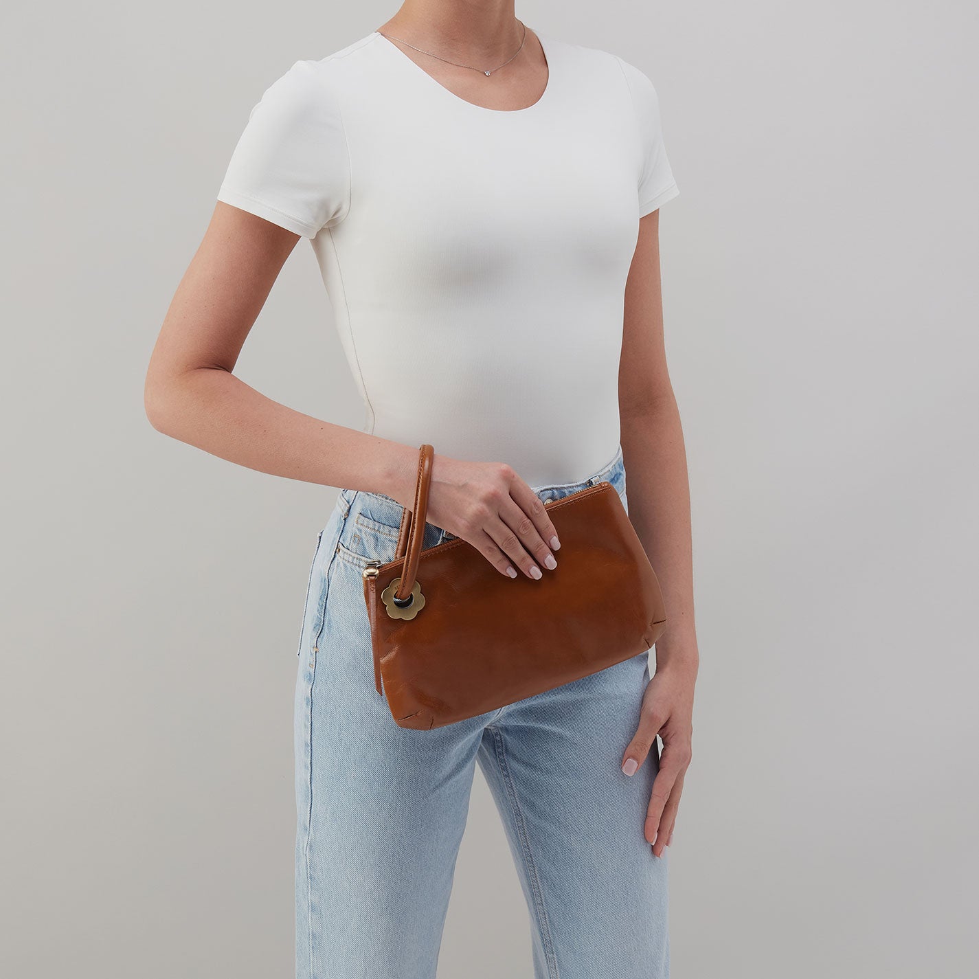 Daisy Daze Large Wristlet In Polished Leather - Truffle - Image 3