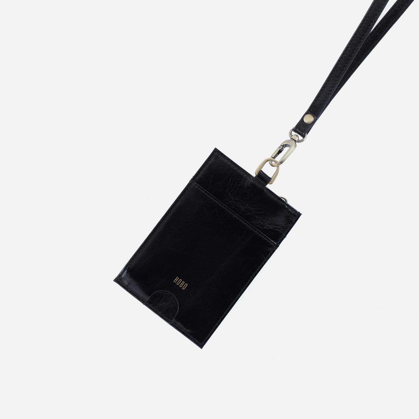 Around Town Lanyard in Polished Leather - Black - Image 3