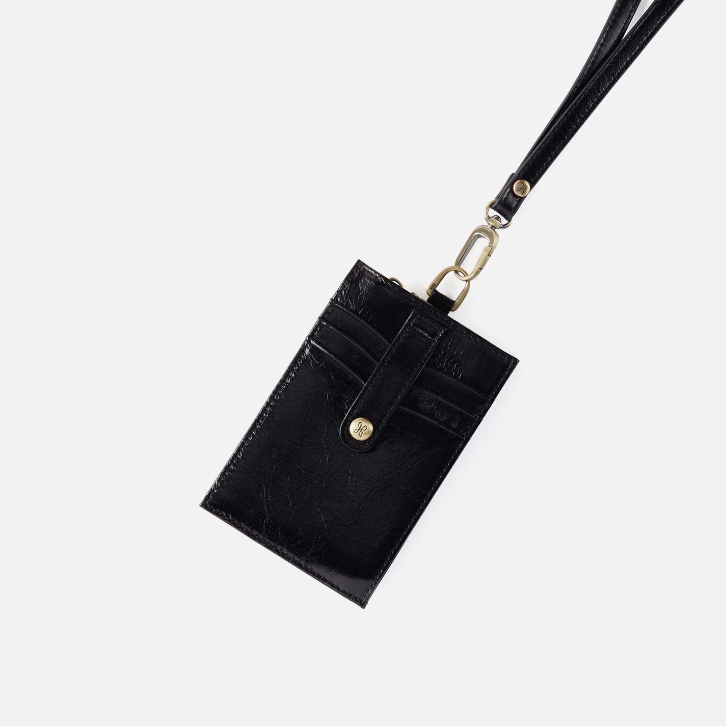 Around Town Lanyard in Polished Leather - Black - Image 4