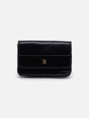Jill Flap Card Case in Polished Leather - Black