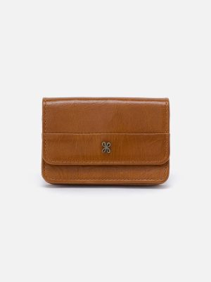 Jill Flap Card Case in Polished Leather - Truffle
