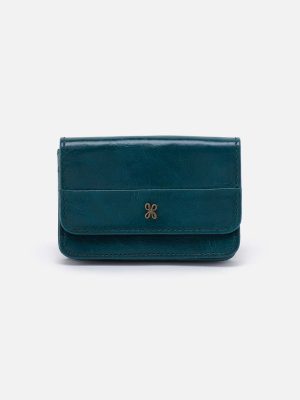 Jill Flap Card Case in Polished Leather - Wild Bluegrass