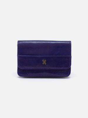 Jill Flap Card Case in Polished Leather - Winter Violet