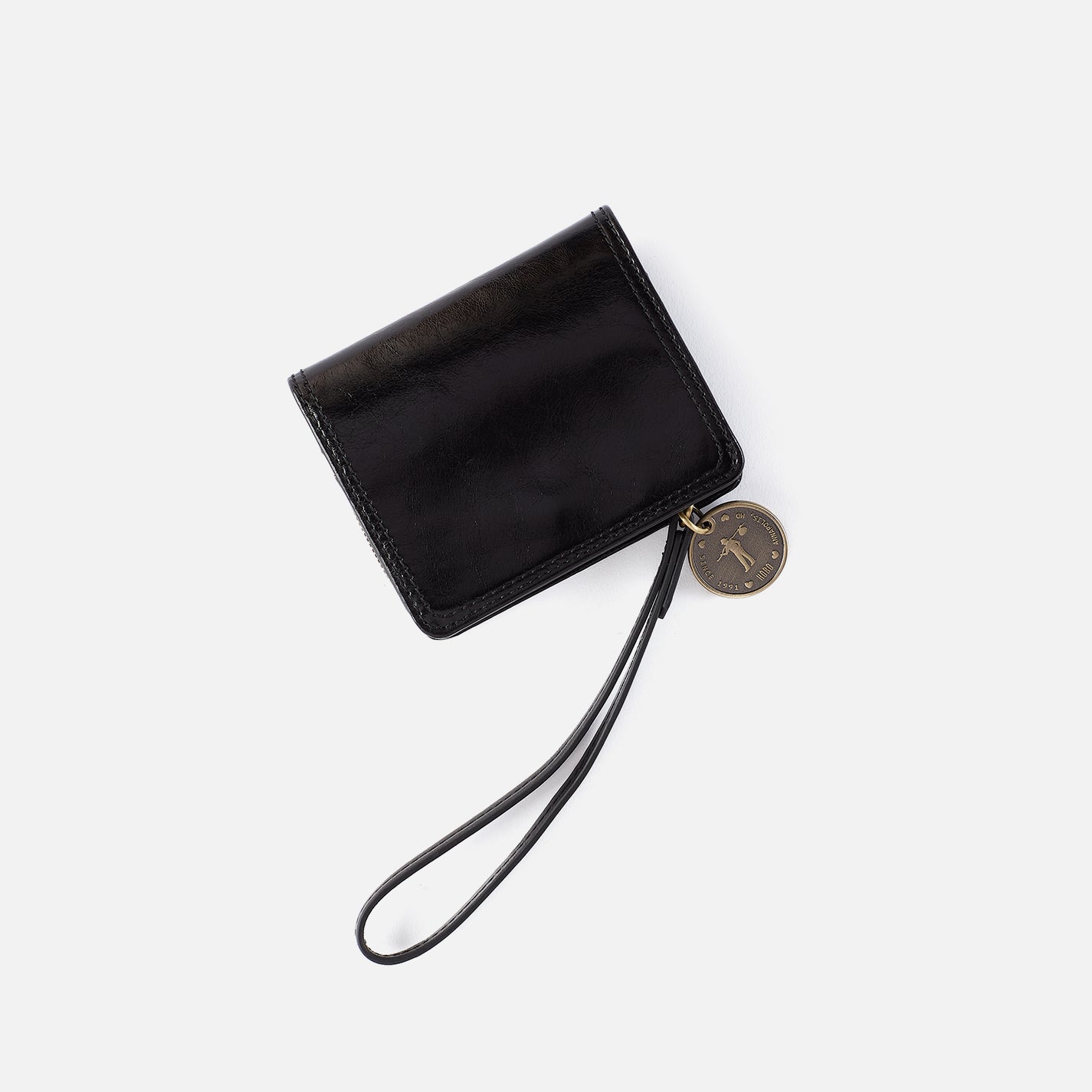 Coin Wristlet Wallet in Polished Leather - Black - Image 4