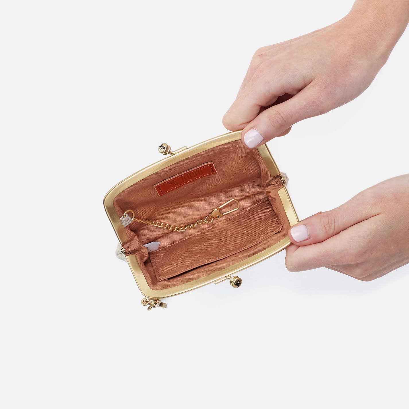 Cheer Frame Pouch In Metallic Leather - Sand Shimmer - Image 2