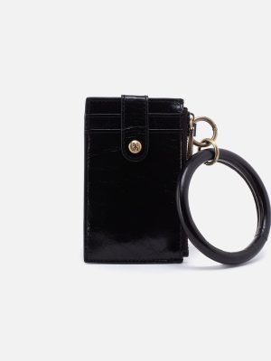 Ring Credit Card Wristlet in Polished Leather - Black
