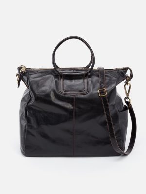 Sheila Large Satchel in Polished Leather - Black