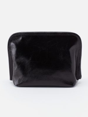 Beauty Cosmetic Pouch in Polished Leather - Black