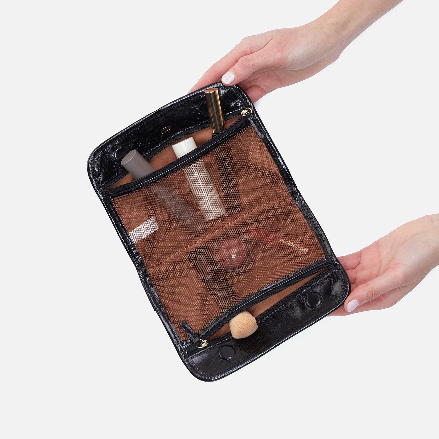 Beauty Cosmetic Pouch in Polished Leather - Black - Image 2