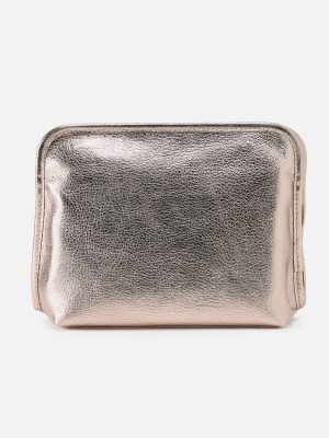 Beauty Cosmetic Pouch In Metallic Leather - Cameo Quartz