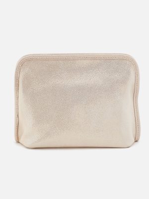 Beauty Cosmetic Pouch In Metallic Leather - Sand Shimmer