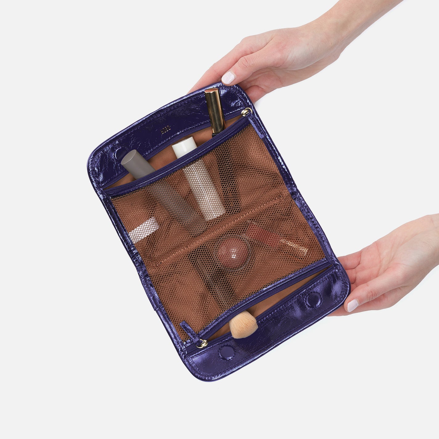 Beauty Cosmetic Pouch in Polished Leather - Winter Violet - Image 2