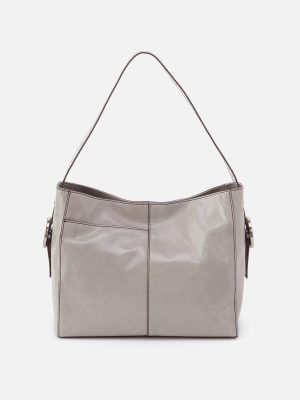 Render Shoulder Bag In Polished Leather - Light Grey
