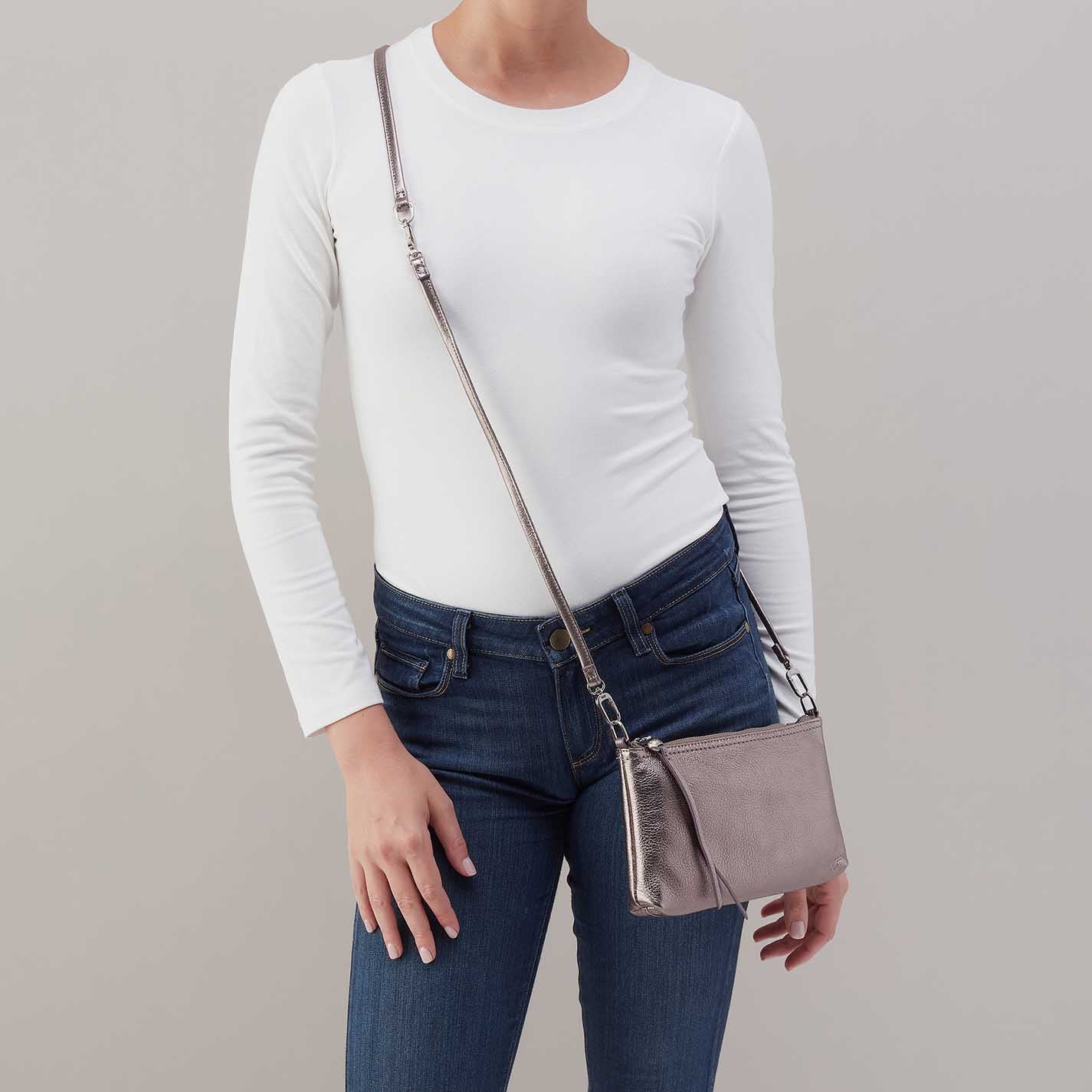 Darcy Crossbody in Metallic Leather - Pewter Spur - Image 3