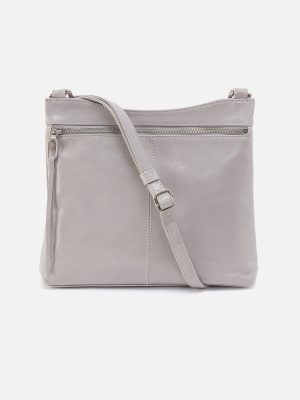 Cambel Crossbody In Polished Leather - Light Grey