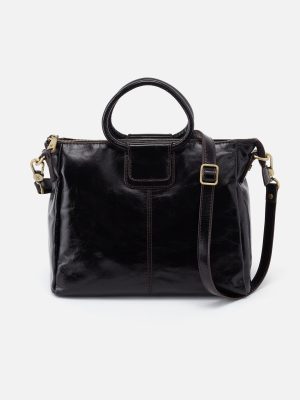 Sheila Medium Satchel in Polished Leather - Black