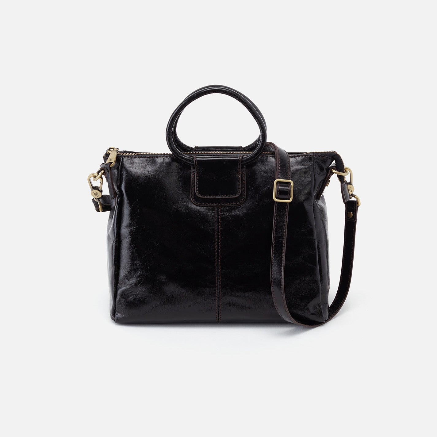 Sheila Medium Satchel in Polished Leather - Black