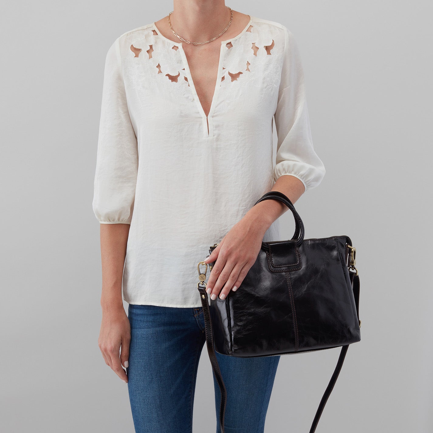 Sheila Medium Satchel in Polished Leather - Black - Image 4