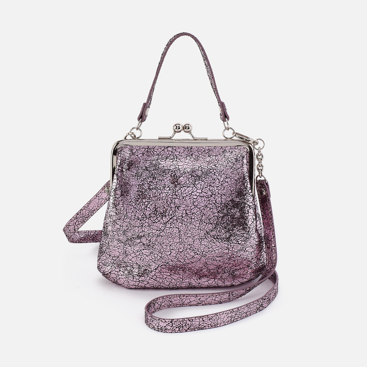 Alba Crossbody In Metallic Leather - Blush Crackle