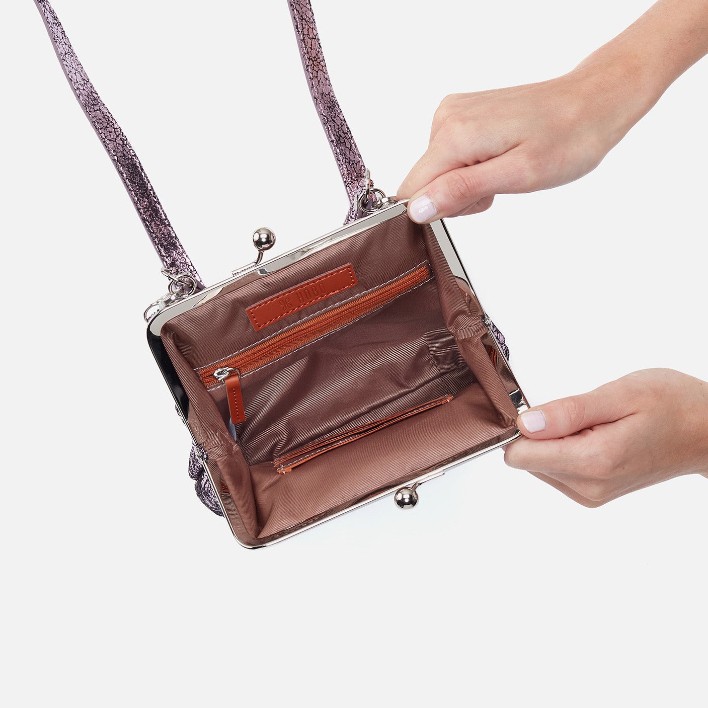 Alba Crossbody In Metallic Leather - Blush Crackle - Image 4